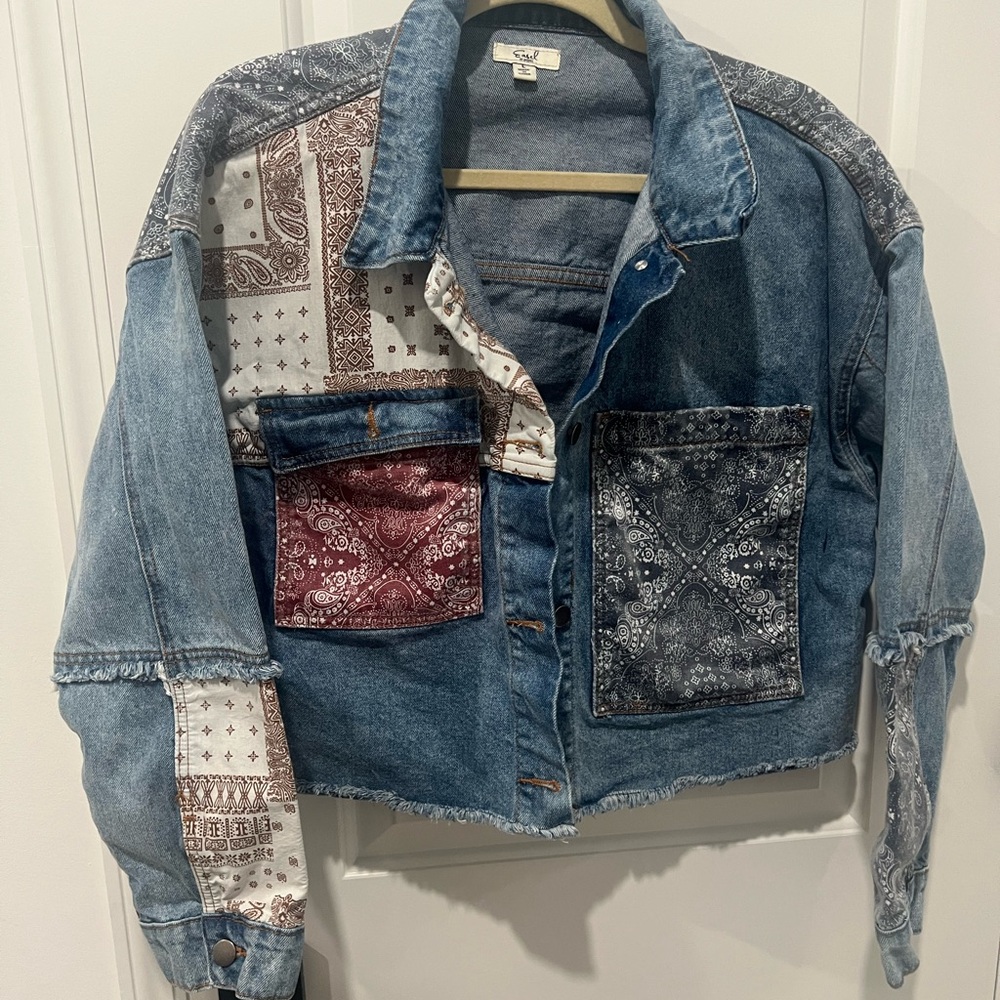Easel Los Angeles Patchwork Denim Jean Jacket Siz… - image 1